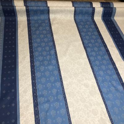 Tissu au mètre - Jacquard enduit - Fontvieille blanc bleu - 160  cm de large