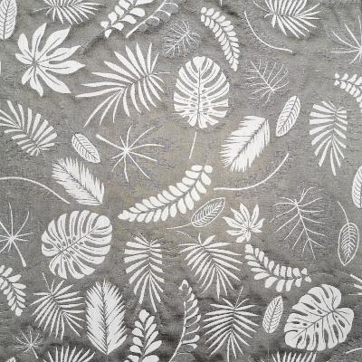 Tissu au mètre coton Tropic réversible gris  blanc en 140 cm 
