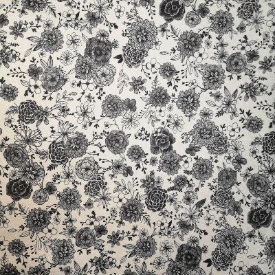 Tissu au mètre - coton enduit - Floral blanc noir-160 cm de large