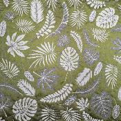 Tissu au mètre coton Tropic reversible vert blanc en 140 cm  de large