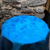  Nappe ronde  sur mesure -  Jacquard Coton enduit  - Fleurs Bleu ciel