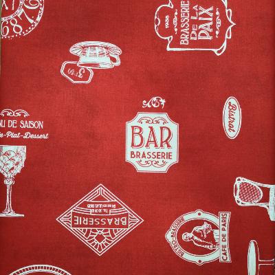 Tissu au mètre coton Café des amis rouge  en 160 cm de large