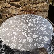 Nappe ronde coton sur mesure Tropic réversible  gris blanc diamètre maxi 140 cm